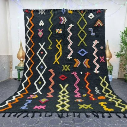 Schwarzer Stammes-Berber-Kelim-Teppich