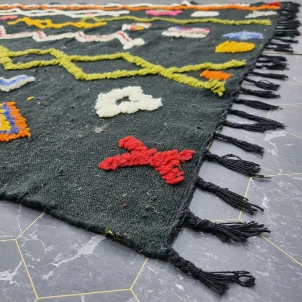 Schwarzer Stammes-Berber-Kelim-Teppich – Bild 8