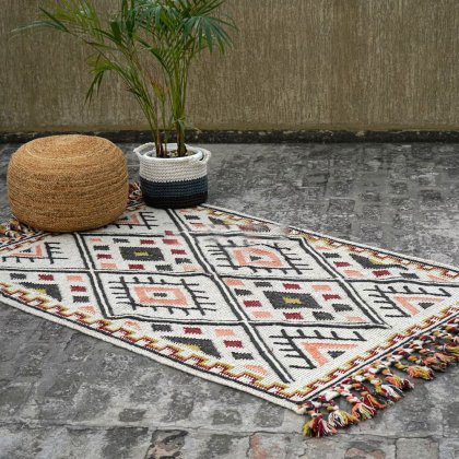 Flachgewebter Kelim Teppich aus Wolle und Coton
