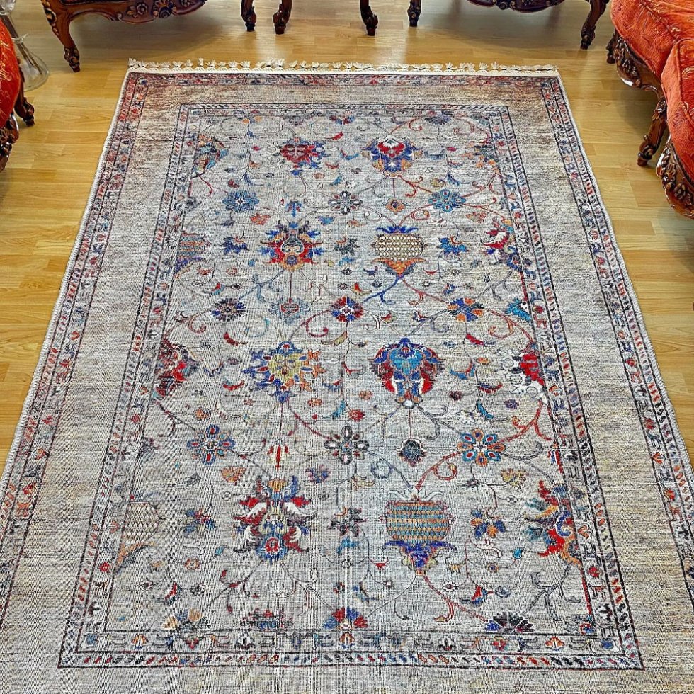 Grauer türkischer Kelim-Stil waschbarer Teppich