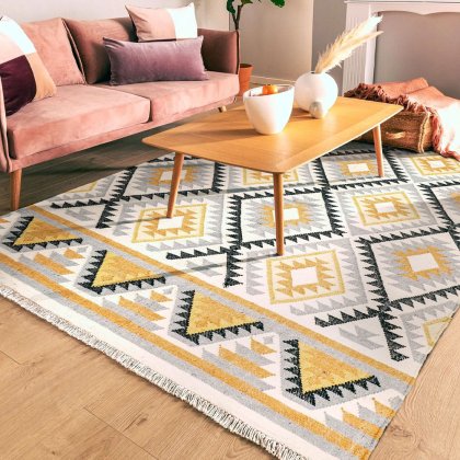 Handgewebter indischer Kelim-Teppich Bright Diamond