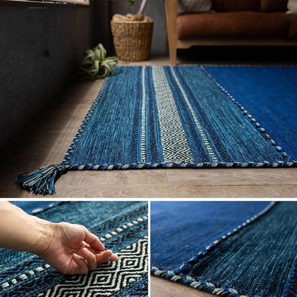 Marineblauer Kelim-Indienteppich