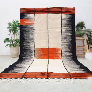 Orange und Schwarzer Kilim Flachgewebeteppich