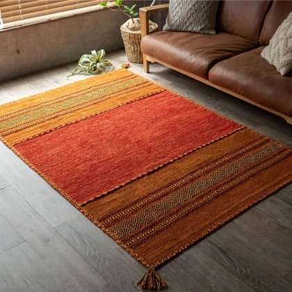 Orange Fläche Kelim Indischer Teppich