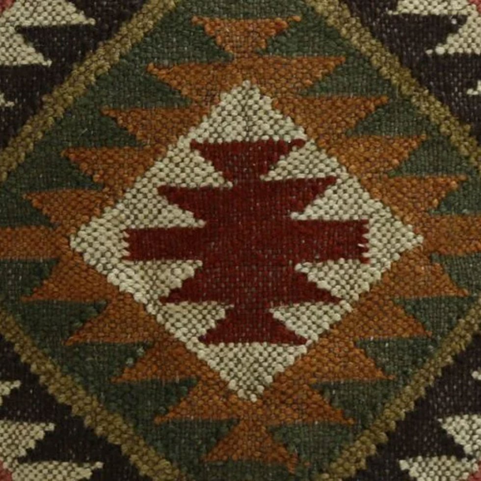 Grüner Kilim Pouf mit Rautenmuster