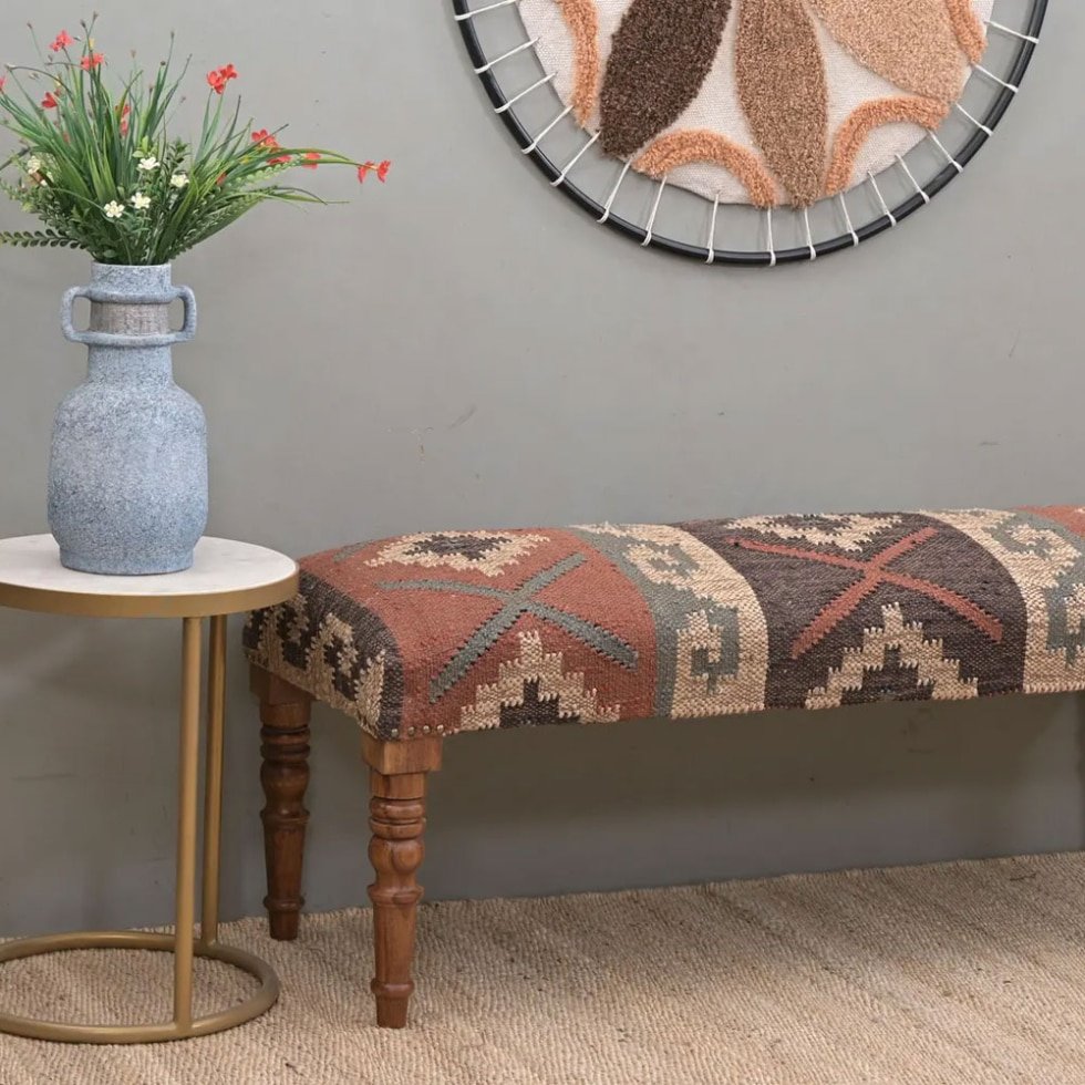 Orientalische Wolle Jute Kelim Ottomane Bank