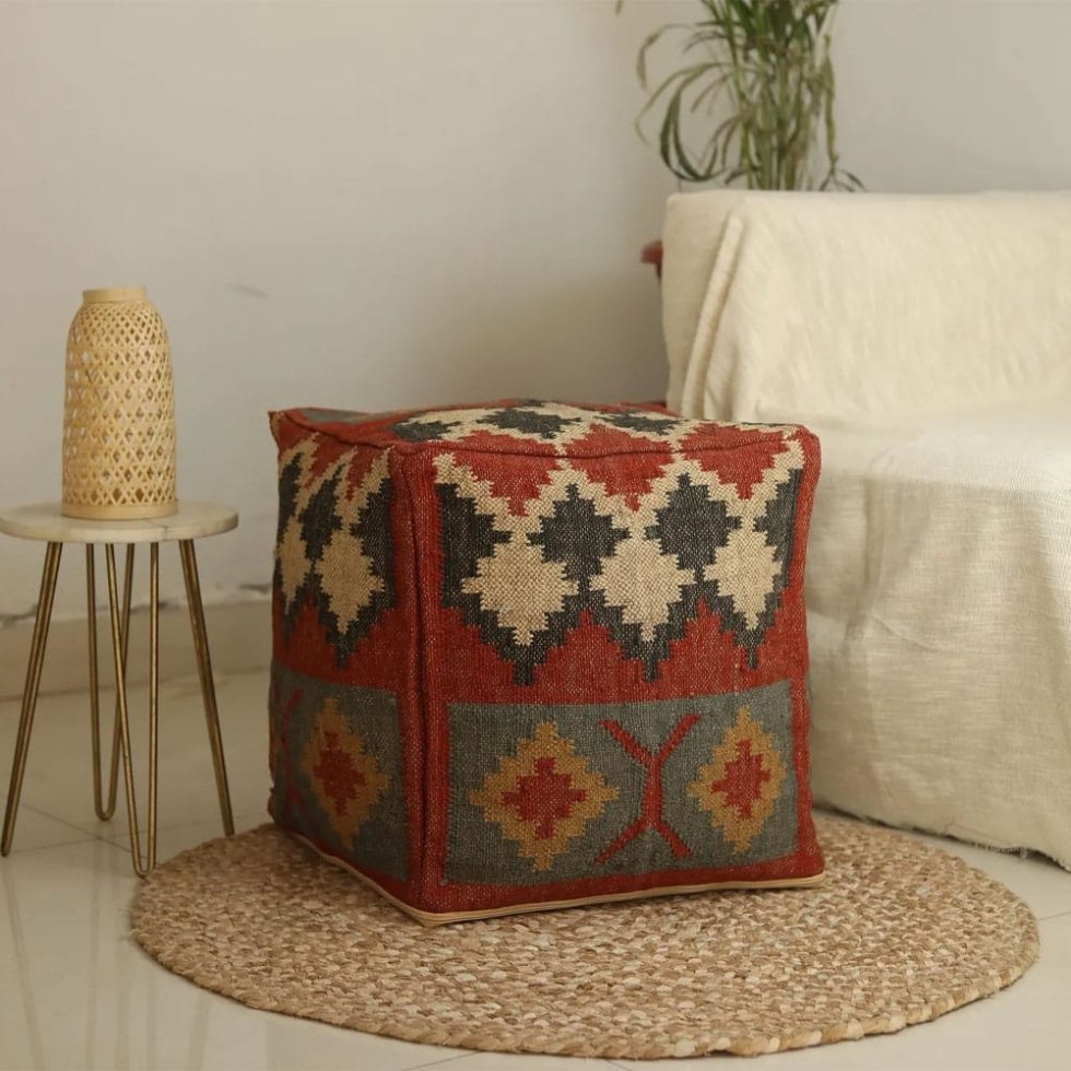 Vintage Kilim Pouf Abdeckung Berber