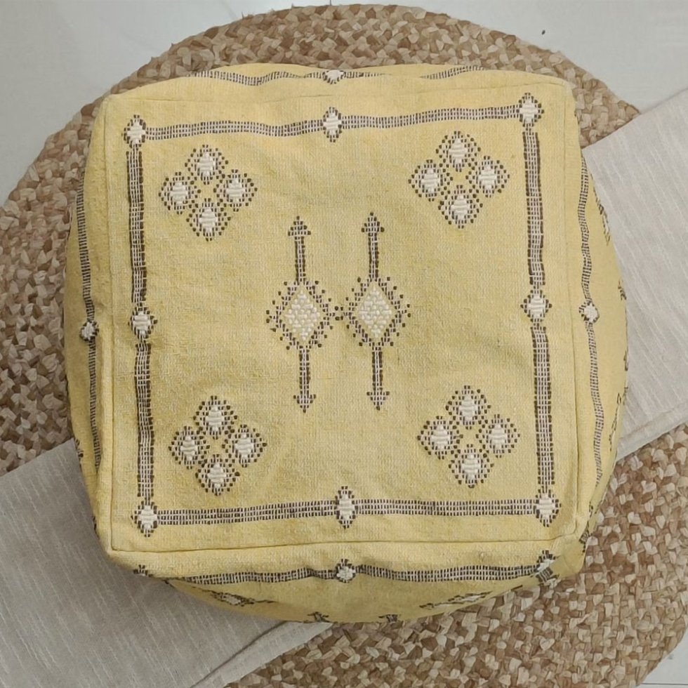 Gelber marokkanischer Kilim Pouf