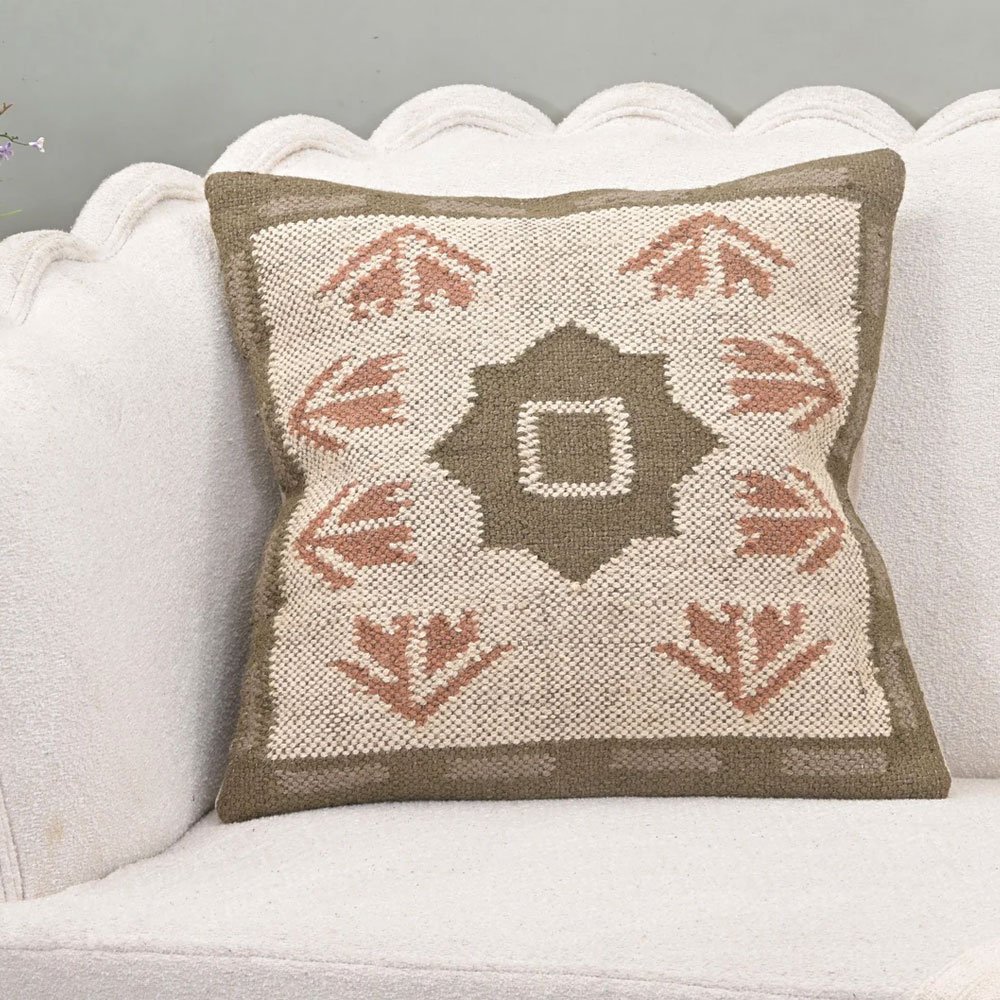 20x20 grünes und beiges Kelim-Kissen 20x20 grünes und beiges Kelim-Kissen