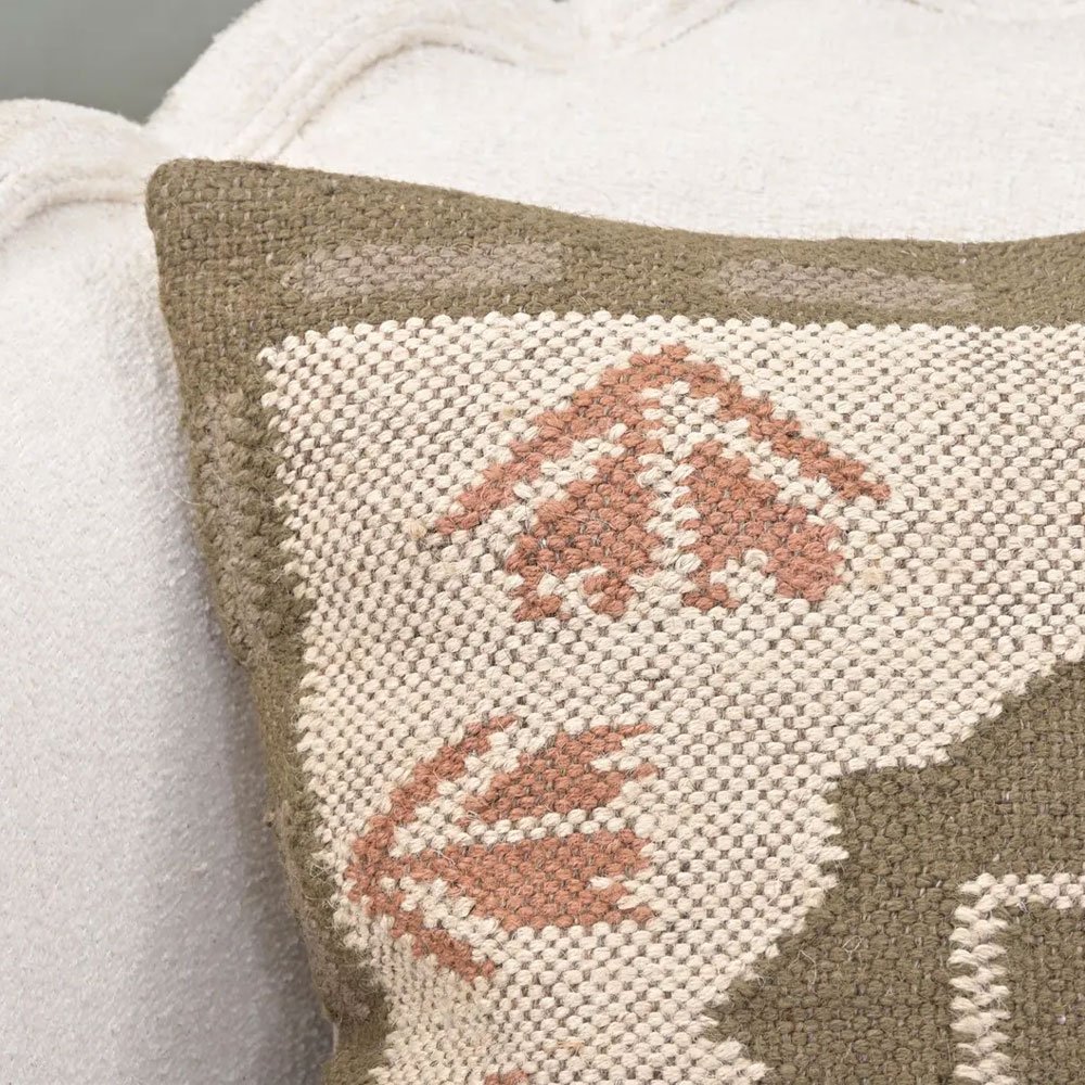 20x20 grünes und beiges Kelim-Kissen 20x20 grünes und beiges Kelim-Kissen