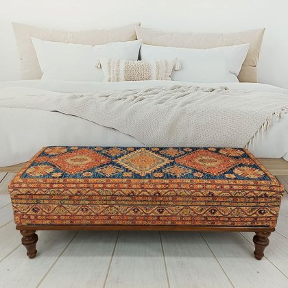 Blauer und oranger türkischer Kelim-Ottoman Couchtisch mit Ablage