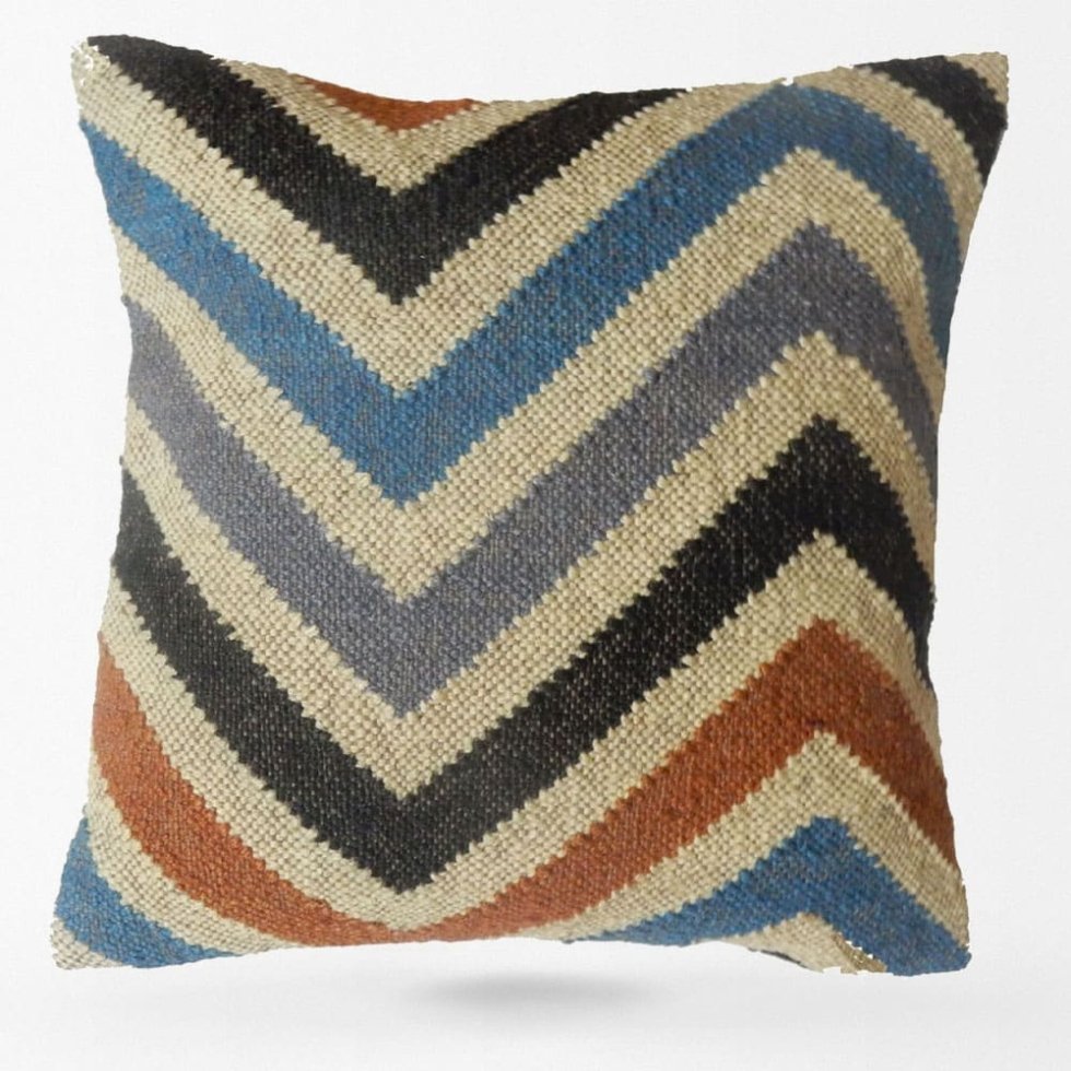 Chevron Kelimkissen aus Wolle und Jute