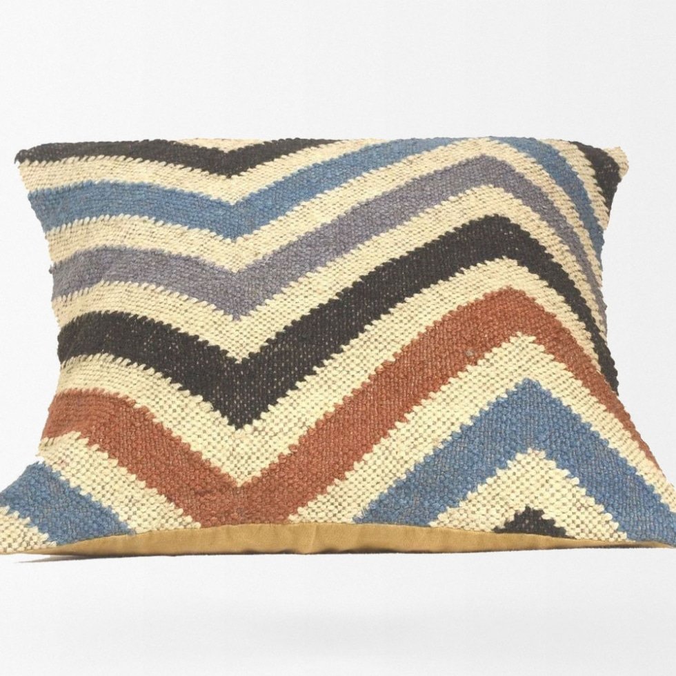 Chevron Kelimkissen aus Wolle und Jute