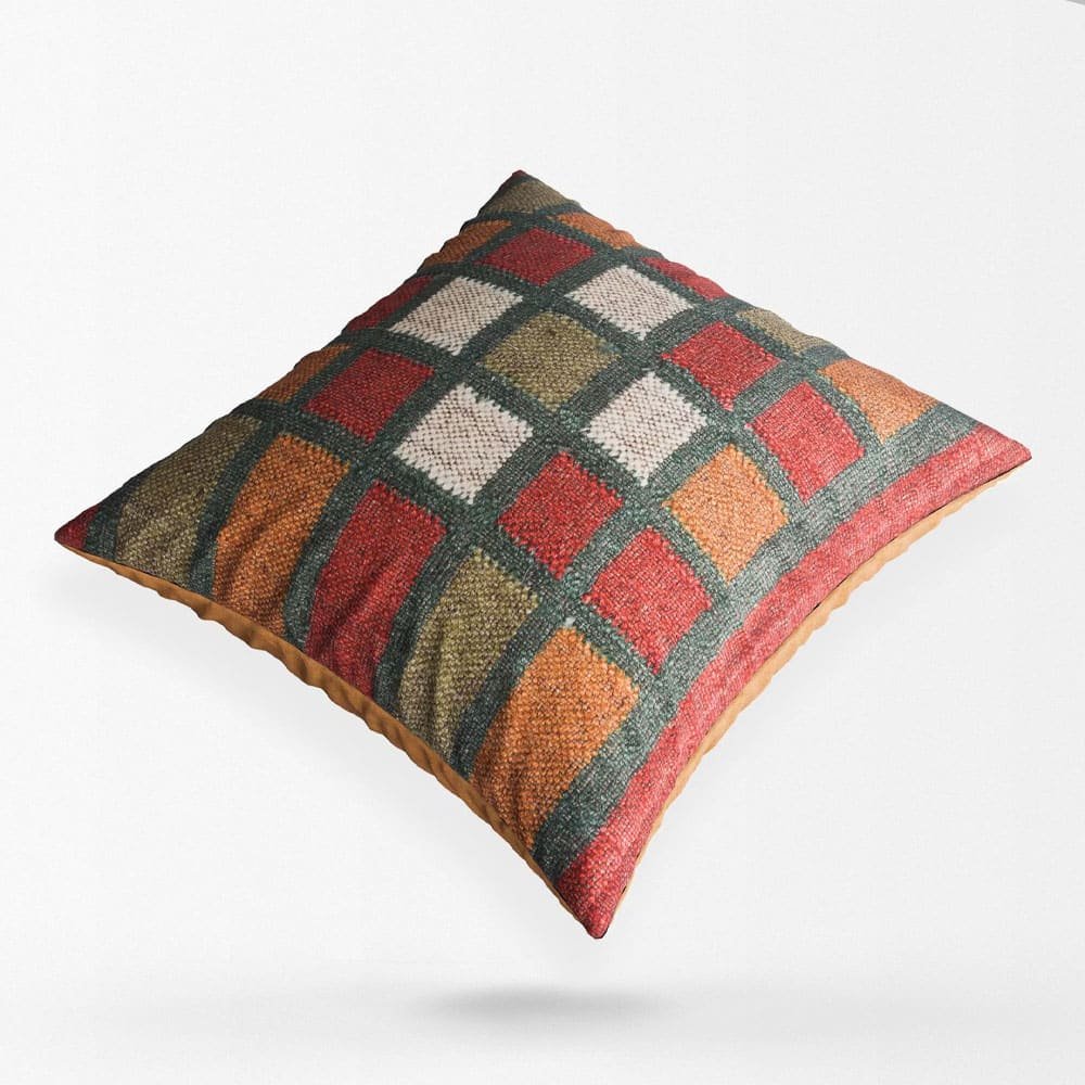 Quadratisch gemusterte Kelim-Kissen Quadratisch gemusterte Kelim-Kissen