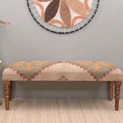 Gepolsterte Woll-Jute-Kelim-Ottoman-Bank